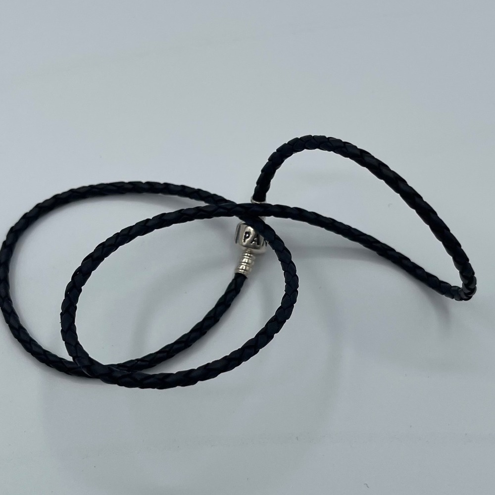 Pandora Moments Black Braided Leather Triple Wrap Bracelet Sterling Silver Clasp